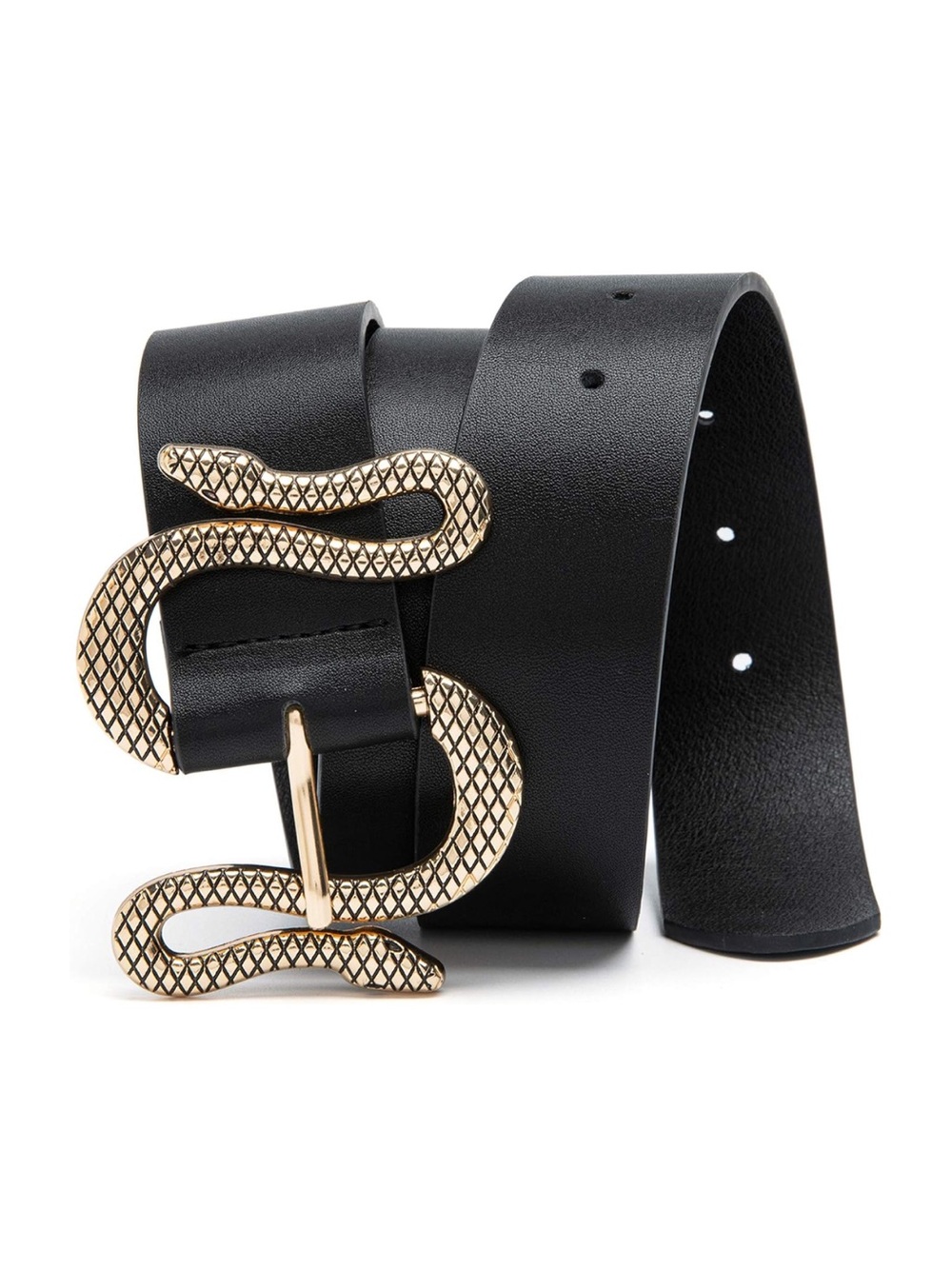 Gold Snake Buckle Black Leather Belt - Women's Accessory